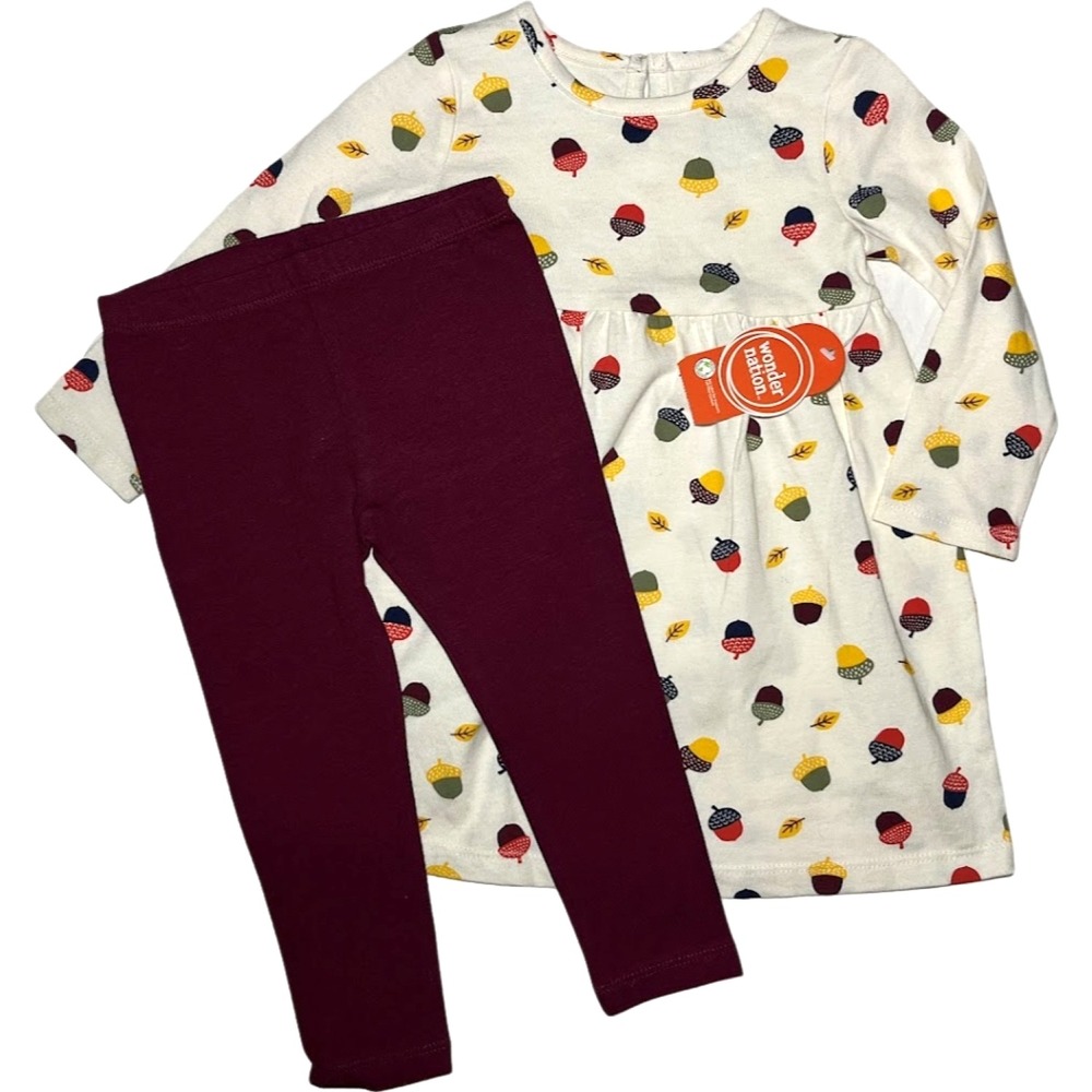 Wonder Nation Baby‎ Girl 18 Mos Acorn Long Sleeve Dress Leggings 2pc Outfit Set